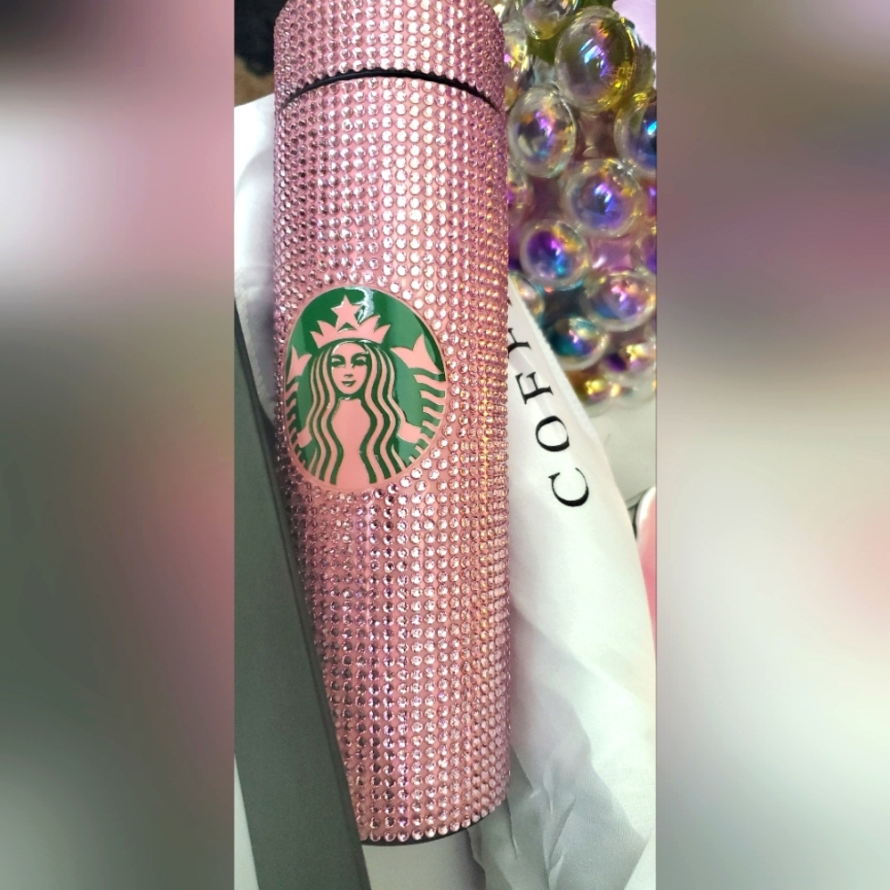 Pink Bling Starbucks inspired temperature displayed thermo cup, bottle
